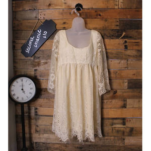 Soieblu women's cream colored crochet overlay country boho style dress size L